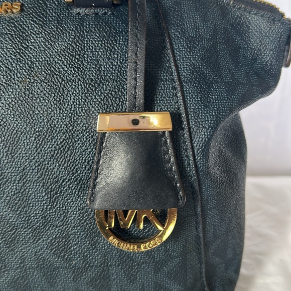 MICHAEL KORS blue and black signature Riley leather top zip medium size satchel. - Picture 5 of 16